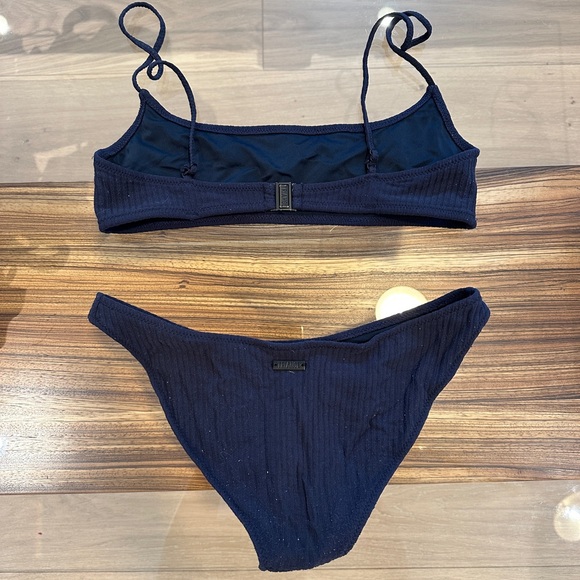 Triangl Ribbed Bikini In Navy - Picture 3 of 6